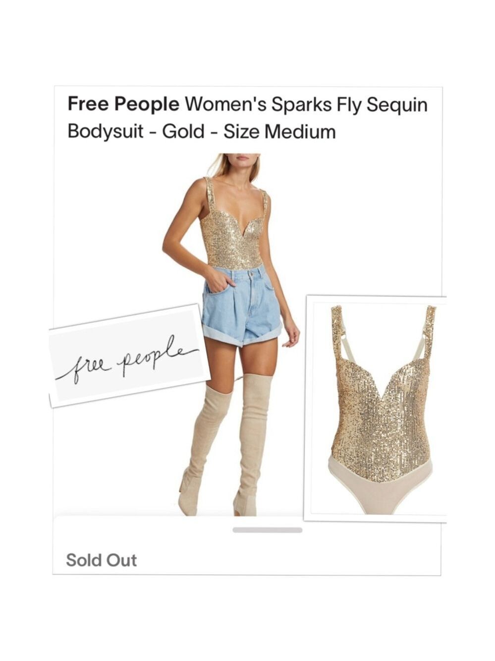 NEW Free People Women's Sparks Fly Gold Sequin size Small Bodysuit NWT